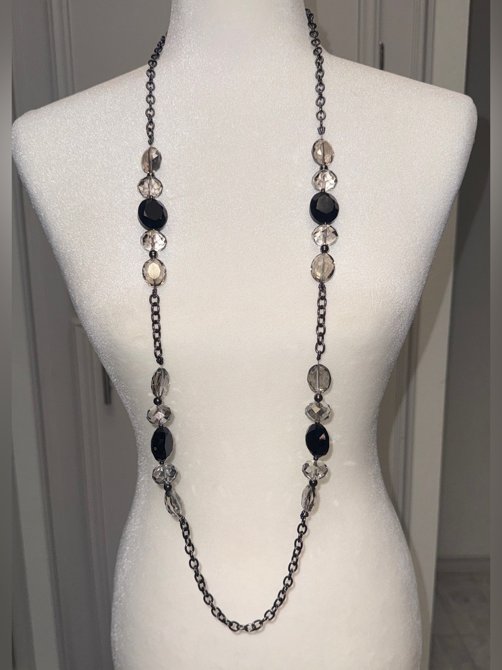 White House Black Market Gunmetal Beaded Station Layering Necklace - 22" NWT
